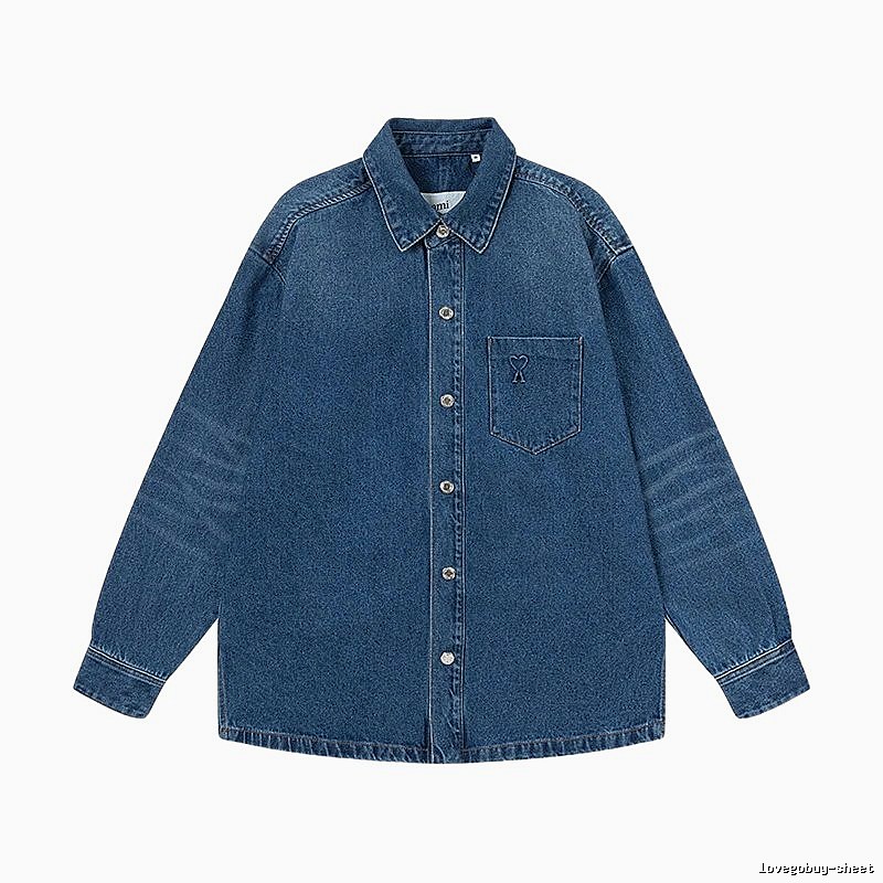 AMI Denim Style Dark Blue Shirt
