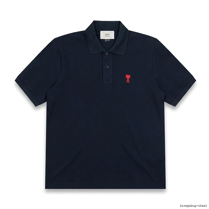 AMI Love Heart Logo Minimalist Style Polo Shirt
