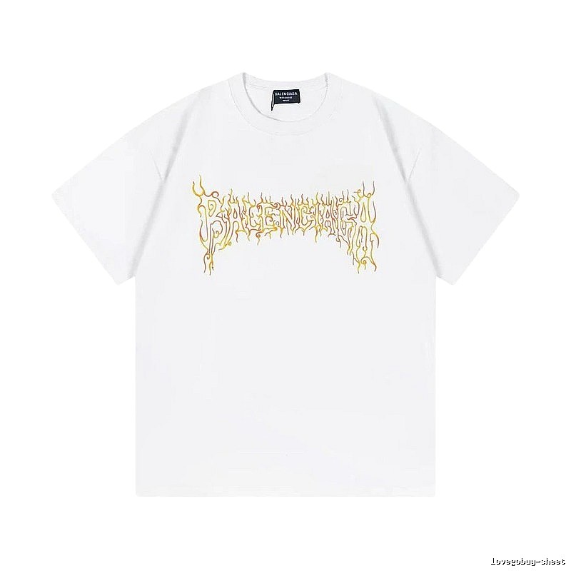 Balenciaga Gothic Style Flame Print White T-Shirt