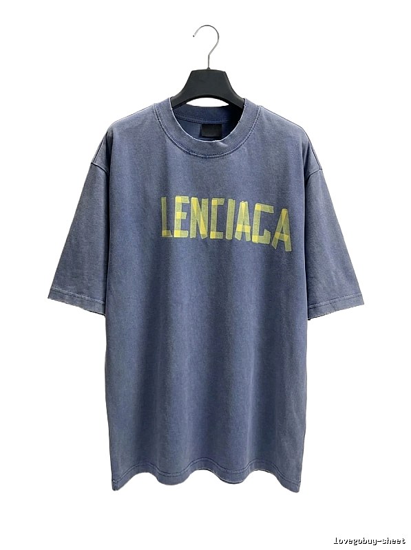Balenciaga's alphabetic style blue T-shirt.