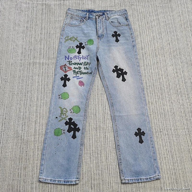 Chrome Hearts Logo Detail Cross patch jeans White Jeans Black with Relaxed Feel