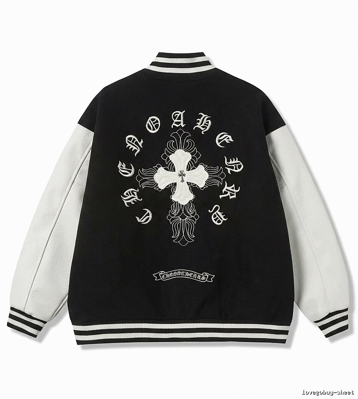 Chrome Hearts retro-style black and white baseball jacket