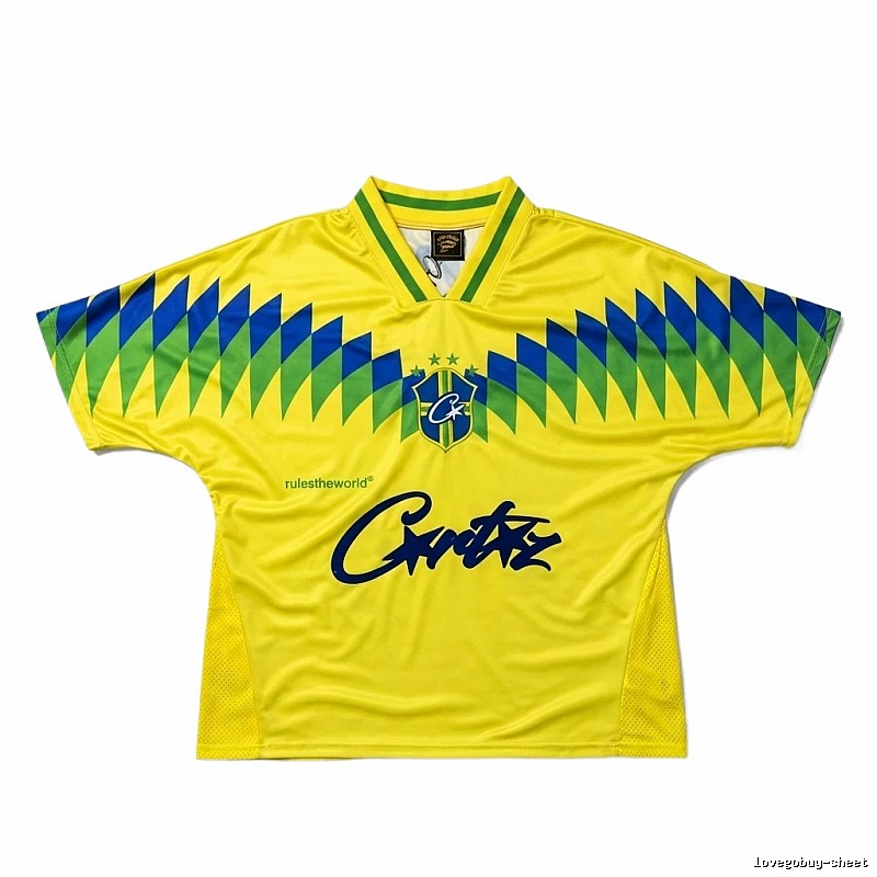 Corteiz yellow-green-blue color-blocked short-sleeve