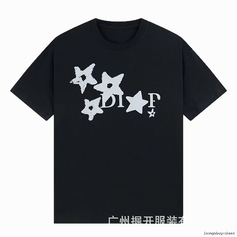 Dior Star Print Street Style Black T-Shirt