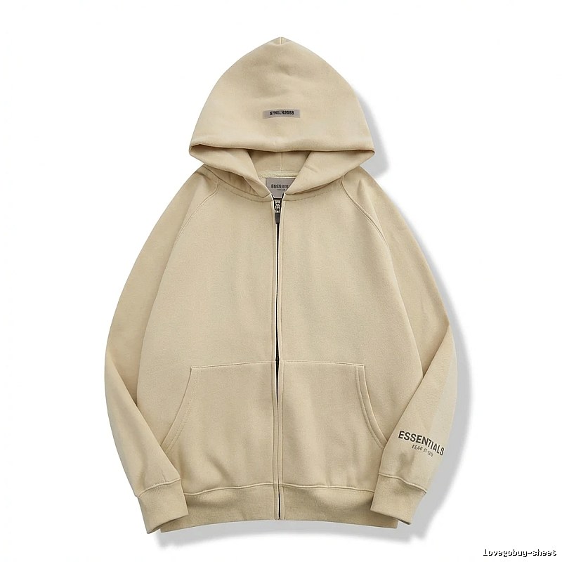 ESSENTIALS minimalist style beige hooded sweatshirt with drawstring
