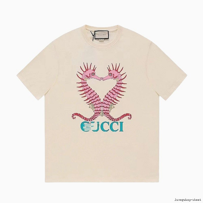 Gucci Seahorse Print Trendy Off-white Short Sleeve T-shirt