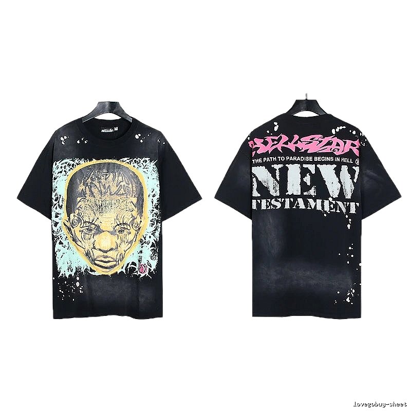 Hellstar Portrait Print Street Style Black T-shirt