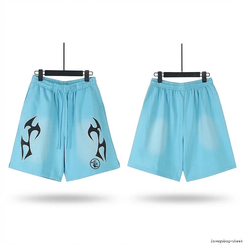Hellstar trendy brand printed light blue shorts