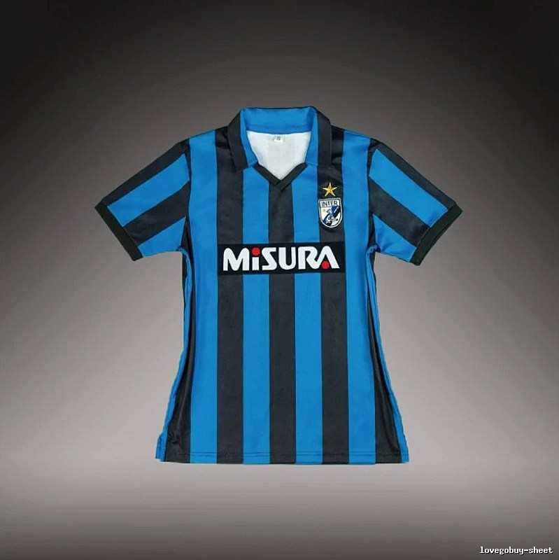 Inter Milan Casual Brehme #3 soccer jersey Blue Black Striped for Streetwear Looks