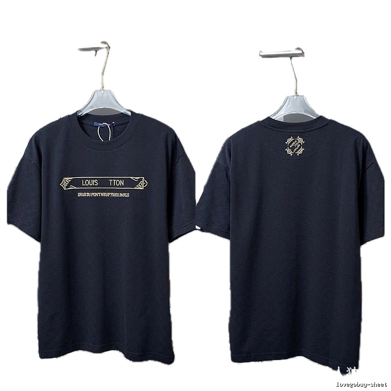 Louis Vuitton Embroidered Trendy Style Black T-Shirt