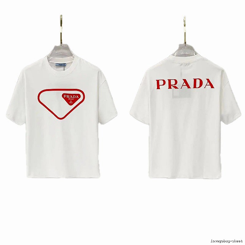 Prada Inverted Triangle Minimalist Style White Short-sleeve T-shirt