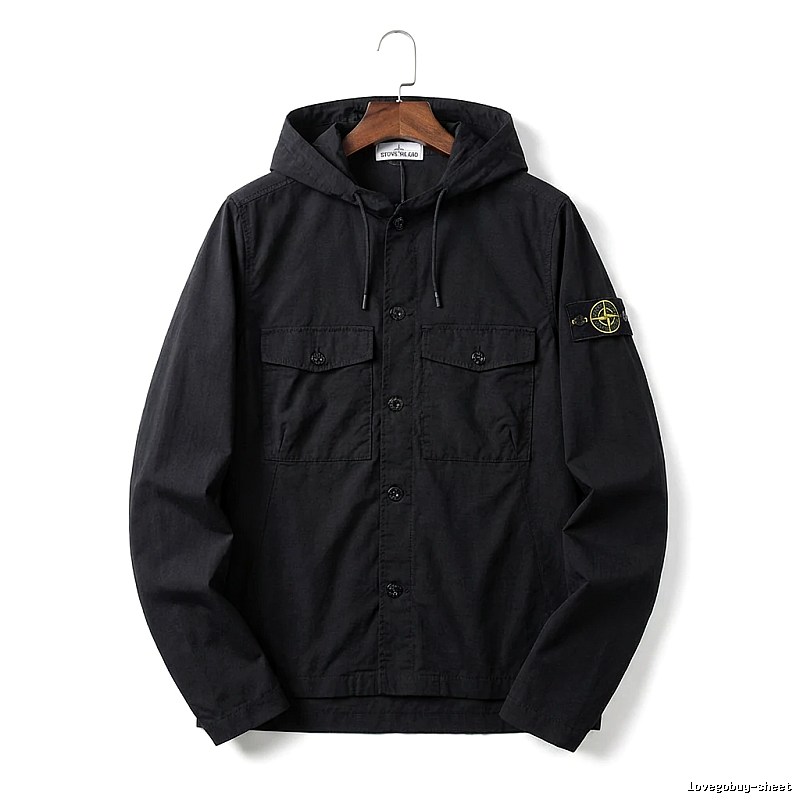 Stone Island Workwear Style Black Hooded Coat