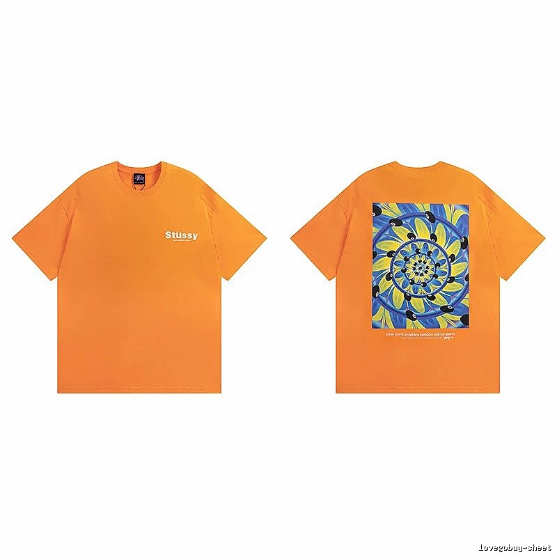 Stussy Orange Spider Graphic T-Shirt Coffee Run Logo