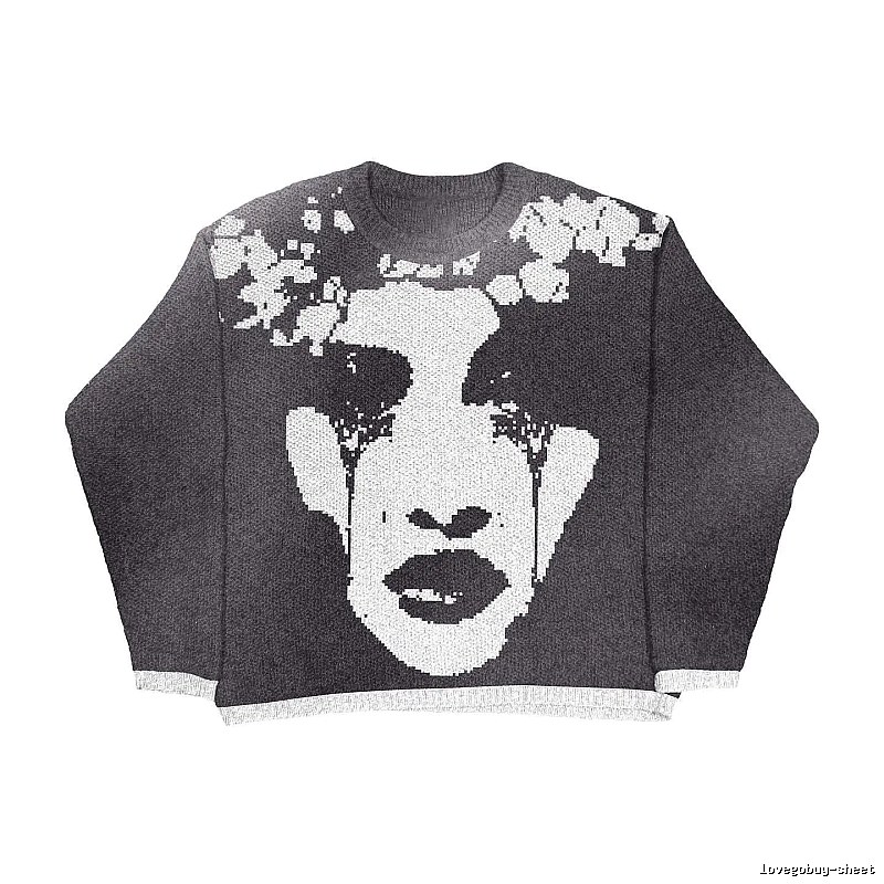 Summer Anime graphic sweater Black Knit Top with Clean Finish