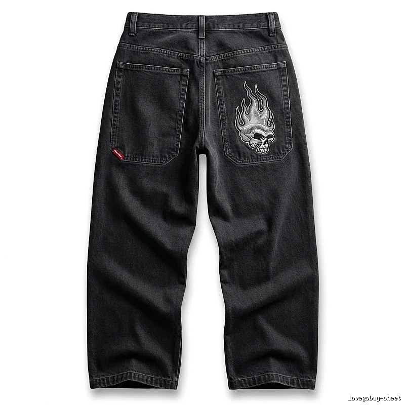 Y2K Fear of God Flame Black Denim Shorts